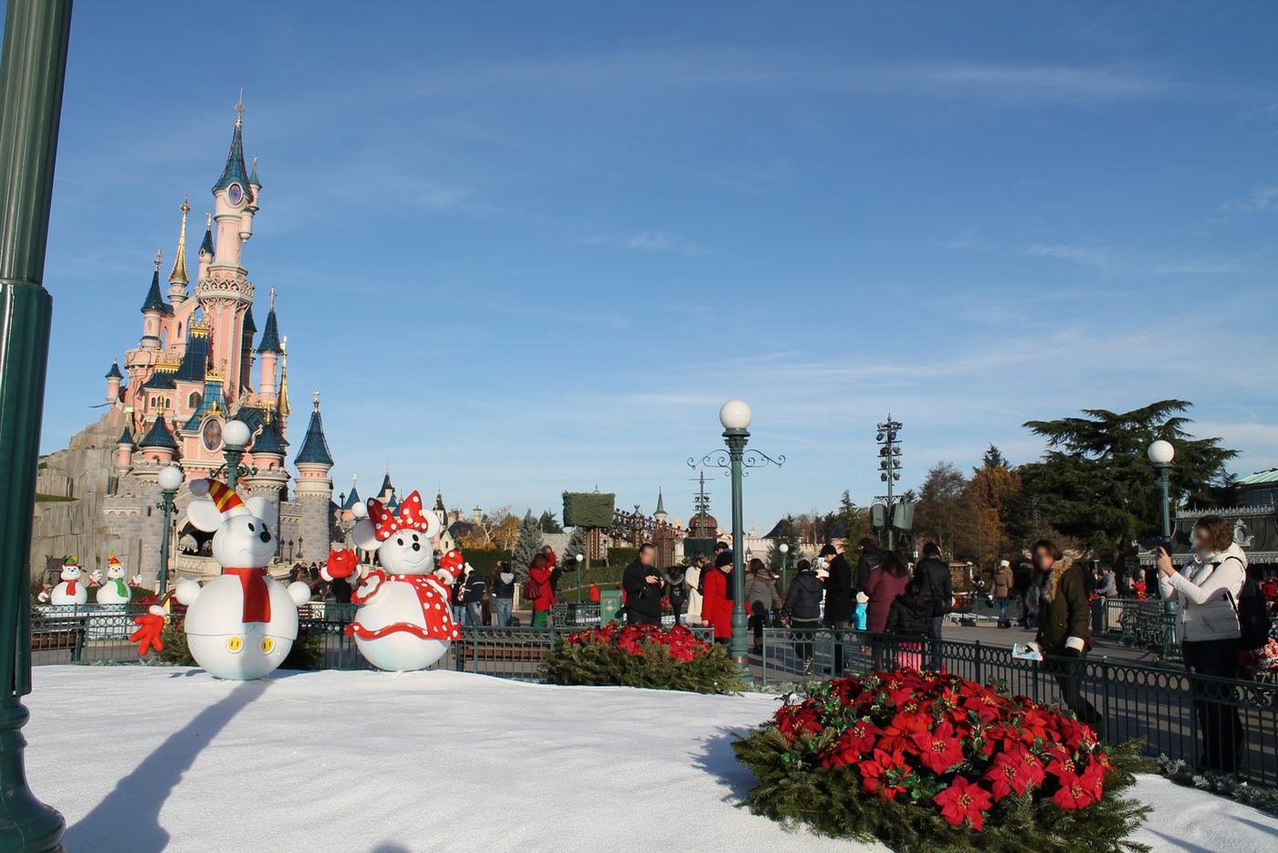El castillo de Disneyland Paris® en invierno, con los árboles sin hoja y el parque casi vacío